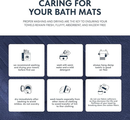 White Classic Luxury Bath Mat Floor Towel Set - Absorbent Cotton Hotel Spa Shower/Bathtub Mats [Not a Bathroom Rug] 22"x34" | 2 Pack | Navy Blue