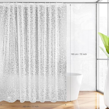 WELTRXE Bathroom Shower Curtain Liner 8G EVA Thick, 72x72 Inch 3D Frosted Pebble Plastic Shower Curtains, Heavy Duty Waterproof Shower Liner with Weighted Magnets, 12 Hooks, Rustproof Metal Grommet