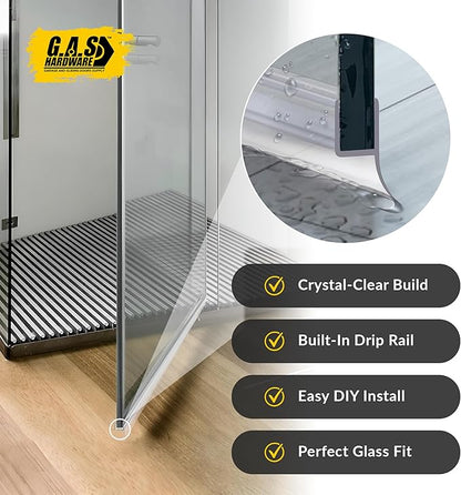 1/4" (6mm) Frameless Shower Door Seal – H-Type 22.5" (57.2cm) Ultra-Clear Bottom & Side Drip Rail Strips, 4-Pack for Leak Protection, Water Control & Easy DIY Install