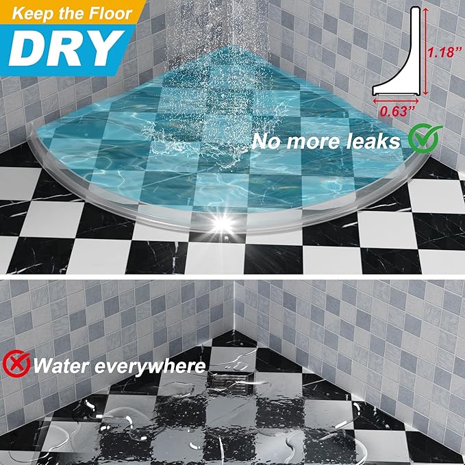 98" Shower Threshold Water Dam Silicone Shower Water Guard Collapsible Shower Door Bottom Seal Shower Splash Guard for Wet and Dry Separation