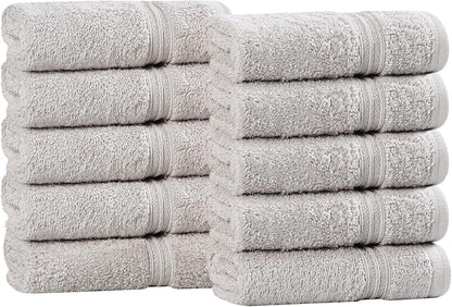 Superior Egyptian Cotton 10-Piece Face Towel Set , Small Towels For Facial, Spa, Quick Dry, Absorbent Towels, Bathroom Accessories, Guest Bath, Home Essentials, Washcloth, Airbnb, Silver