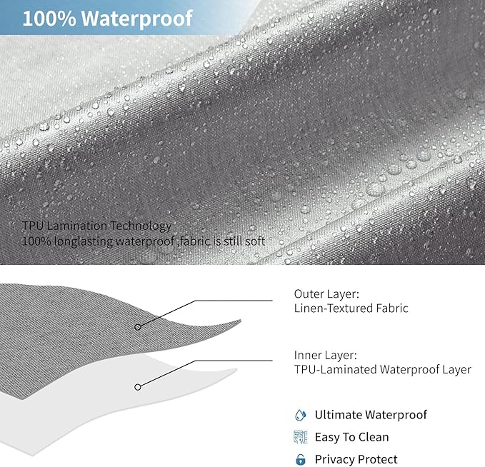 2-in-1 Waterproof Extra Long Fabric Shower Curtain or Liner,Linen Textured,96 Inch Breathable TPU & Washable Bathroom Shower Curtain Set with 12 Plastic Hooks,Modern,72"x96" Grey