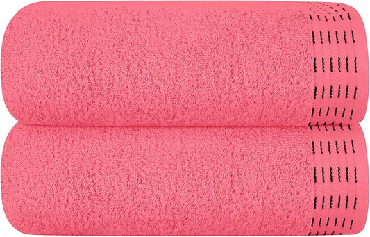 Cotton 2 Pack Oversized Bath Towel Set 28x55 inches, Large Bath Towels, Ultra Absorbant Compact Quickdry & Lightweight Towel, Ideal for Gym Travel Camp Pool - Coral Orange