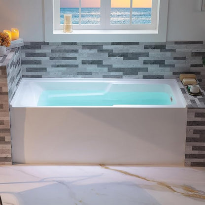 WOODBRIDGE 54" Acrylic Rectangular Alcove Soaking Bathtub in White with Right Drain, Chrome Pop-Up Drain Included BA5430R