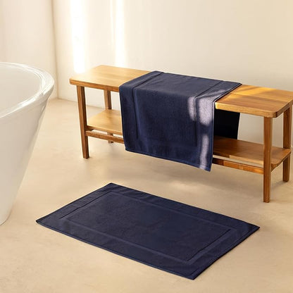 SALBAKOS 100% Turkish Cotton Bath Mat Set 2-Piece - 20x34 inch, Premium Quality Hotel & Spa Collection, Soft, Absorbent, Long Lasting, Durable Bathroom Rugs | Made in Turkey (Navy, 2 Bath Mats)