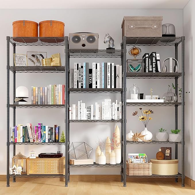 14 Tier Storage Racks Shelving, Heavy Steel Pantry Shelves, Adjustable Wire Shelving Rack, Suitable for Garage, Kitchen, Bathroom, Office, 22" W x 14" D x 142" H, Black