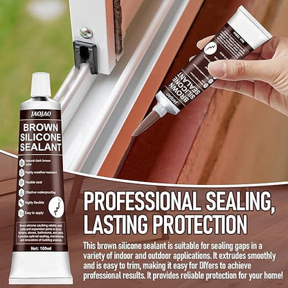 JAOJAO Brown Silicone Caulk, Brown Caulk Water-Resistant Adhesive Perfect Seal for Interior and Exterior Use Reliable and Effective Long-Lasting Protection for Doors Windows Siding Roofing,100g