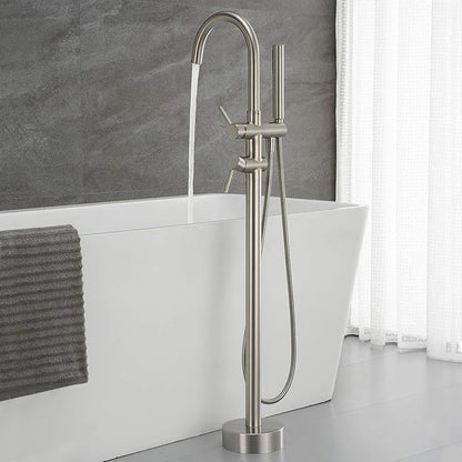 Freestanding Tub Filler Bathtub Faucet Brushed Nickel Floor Mounted Faucets with Handheld Shower