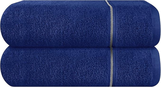 MyOwn Cotton 2 Pack Oversized Bath Towel Set 28x55 inches, Large Bath Towels, Ultra Absorbant Compact Quickdry & Lightweight Towel, Ideal for Gym Travel Camp Pool - Navy Blue