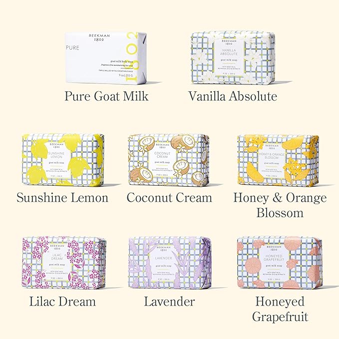 Beekman 1802 Goat Milk Bar Soap Gift Set - 9 oz (Pack of 8) - Nourishes, Moisturizes & Hydrates - 100% Vegetable Soap with Lactic Acid - Good for Sensitive Skin - Cruelty Free