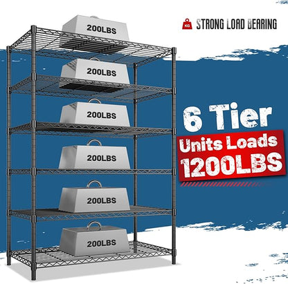 Storage Shelves Metal Shelving Unit 6Tier Wire Shelving Rack 1200LBS Heavy Duty, Adjustable Pantry Shelves, Metal Shelf for Kitchen,Garage Shelving,Closet Shelves,75" Hx 36" Wx 18" D