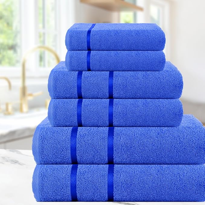CASA COPENHAGEN Eternal 6 Pieces Towel Set- Electric Blue, 500 GSM 2 Bath Towel 2 Hand Towel 2 Washcloth, Designed in Denmark Made of Soft Egyptian Cotton for Bathroom, Kitchen & Shower