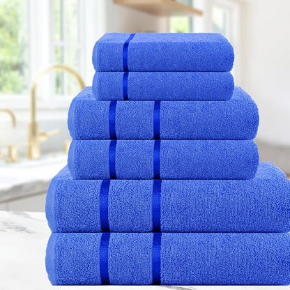 CASA COPENHAGEN Eternal 6 Pieces Towel Set- Electric Blue, 500 GSM 2 Bath Towel 2 Hand Towel 2 Washcloth, Designed in Denmark Made of Soft Egyptian Cotton for Bathroom, Kitchen & Shower