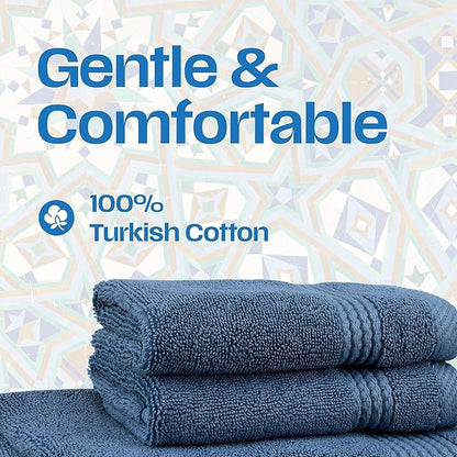 EastNBlue Lara Premium Bath Towel Set 6 Piece - Soft & Highly Absorbent Bathroom Towel Set, 100% Luxury Turkish Cotton, Flannel Bath Towels, 1 Bath Towel, 1 Hand Towel, 4 Washcloths - Navy Blue