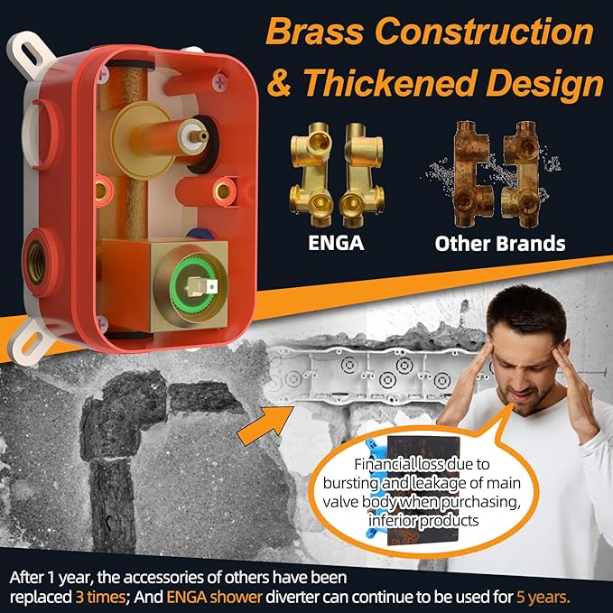 Enga Brushed Gold Rain Shower System with 4 Body Shower Jets 12inch Ceiling Mount Rainfall Shower Head & Handheld, Multi Shower Head System Rain Shower Faucets sets Combo with Rough-in Valve