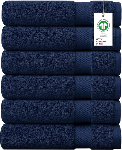 Delara 100% Organic Cotton Towels 650 GSM Plush Feather Touch Quick Dry Hand Towel, Pack of 6 GOTS Certified, Oeko-Tex Green Certified, Organic Cotton Hand Towel, 20"X30"