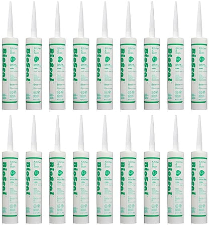 White BioSeal 100% Silicone Sealant Caulk Kitchen and Bath Grade, Waterproof and No Odor 10.1 Ounce Cartridge 18 White Tubes Set