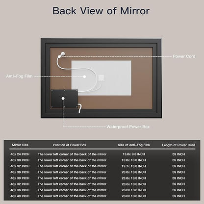 ISKM Framed LED Mirror for Bathroom 40"x24", Dimmable LED Bathroom Mirror with Lights, Anti-Fog, Front and Backlit Lighted Mirror 3-Colors, Shatterproof, Memory Function