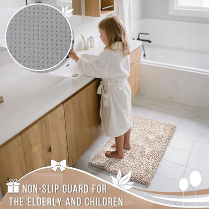 Yimobra Long Bathroom Rugs Runner 70x24 Inch, Extra Thick Soft Absorbent Chenille Bath Mat, Non Slip Machine Washable, Quick Dry Bath Rugs for Bathroom Floor, Tub and Shower, Khaki