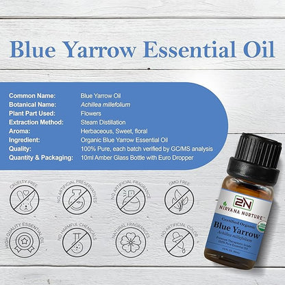 Blue Yarrow Essential Oil USDA Certified Organic, 100% Pure Natural Premium Grade, Undiluted