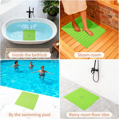 Anti-Slip Bathtub Shower mat, 20.8×20.8（Approximately 53×53cm） inch Soft Oversized Machine Washable Non-Slip Bathtub mat with Drainage Holes, Bathroom Floor Suction Cup.（1-Opaque Pea Green）