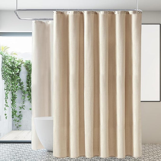 Linen Ivory Shower Curtain Cream, Linen Textured Heavy Duty 230GSM Fabric Shower Curtain Set, Boho Farmhouse Shabby Chic Rustic Shower Curtains for Bathroom Waterproof Decorative - 108"x72" Beige