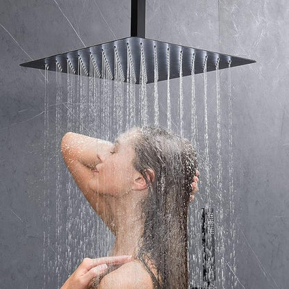 Shower System Oil Rubbed Bronze Shower Faucet Set 12 Inch Ceiling Mounted Full Body Shower System with Body Jets, Handheld Spray, Temperature Display Shower Valve