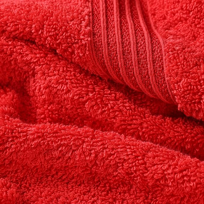 Superior Egyptian Cotton Bath Towel Set, Home Bathroom Towels, Master, Guest Bath, Decor Essentials, Quick Dry, Absorbent, Large Body Towels, Spa, Hotel, Resort, Adult, Kids, Set of 2, Red