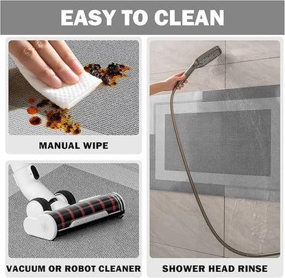 Non Slip Bath Mat, Rubber Backing Ultra Thin Bathroom Rugs Fit Under Door Quick Dry Super Absorbent Washable Bath Rug Shower Mat for Bathroom Floor Bathtub Shower Sink, Easy Care Gray 16"x 24"