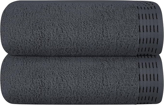 Cotton 2 Pack Oversized Bath Towel Set 28x55 inches, Large Bath Towels, Ultra Absorbant Compact Quickdry & Lightweight Towel, Ideal for Gym Travel Camp Pool - Charcoal Grey