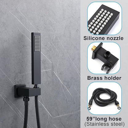 Digital Display Shower System Set 16 Inches Rain Fall Head Temperature Valve Shower Handheld Shower Head Sets for Bathroom Concealed Installation