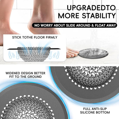 Bathtub Drain Hair Catcher: Fast Drainage Shower Version, Reversible 304 Stainless Steel Protector. Fits Pop-Up & Regular Bathroom Drains (Dark Gray)