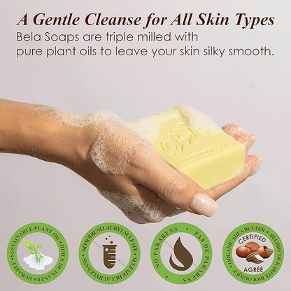 BELA French Pear Soap 3.3 OZ Pack of 6, Long Lasting French Triple Milled Bar Soap with Organic Shea Butter, Hand, Face and Body Wash Bar, Made in Australia