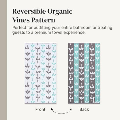 Modern Threads Organic Vines 6-Piece 100% Cotton Towel Set – Yarn Dyed Jacquard & Solid – Includes 2 Bath Towels, 2 Hand Towels, 2 Washcloths – Absorbent, Quick Dry, Soft & Durable – Aqua