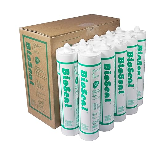 Clear BioSeal 100% Silicone Sealant Caulk Kitchen and Bath Grade, Waterproof and Low Odor 10.1 Ounce Cartridge, Clear, (Pack of 10)