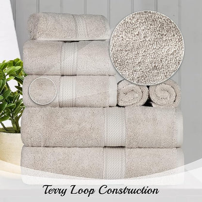 BLUENILEMILLS Madison Egyptian Cotton Towels, Towel Set for Bathroom, Shower, Hotel, Plush, 800 GSM, Highly Absorbent and Ultra-Soft Towels, Bath Essentials, 8 Piece Assorted Towel Set, Stone