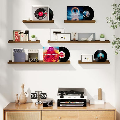 Axeman Picture Ledge Shelf, Floating Shelves for Wall Decor Storage Set of 6, 48 inch Floating Wall Mounted Shelves, Shelves with Lip for Living Room, Bedroom, Nursery, Bathroom, Kitchen, Walnut