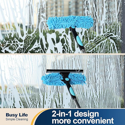 Yocada 2-in-1 Window Squeegee and Scraper with 2 Microfiber Cloths Adjustable Length 180° Rotatable Head for Glass Car Bathroom Floor Tile Window Cleaning 64.96"