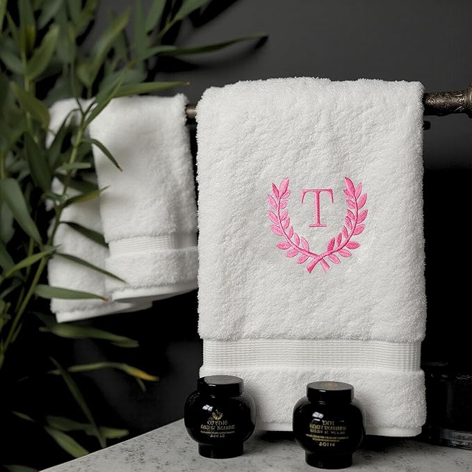 Decorative and Monogrammed Hand Towels for Bathroom Kitchen Makeup | Personalized Gift for Wedding-Bridal | Roman Font Custom Luxury Turkish Towel | Spa Collection, Oversized, 16 X 30 Inch, Set of 2