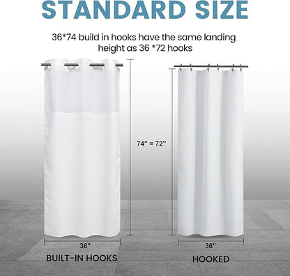 Stall No Hook Shower Curtain with Snap in Liner,230GSM Waffle Weave Shower Curtains for Bathroom,36W x 74H,White