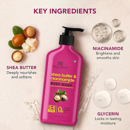 Botanic Hearth Shea Butter & Niacinamide Body Wash – Deeply Nourishing & Renewing Hydrating Shower Gel, Gentle Cleanser, Sulfate & Paraben Free – 16 fl oz