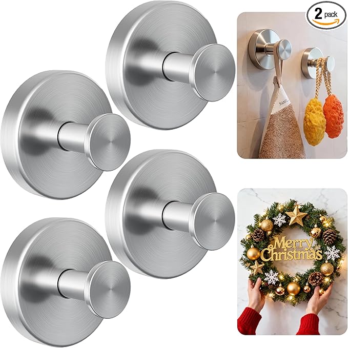 luckin smile Suction Cup Hooks for Shower, No-Drill Removable Towel Hook for Bathrooms, Shower Hooks, Suitable for Bathrooms, Kitchens, Windows, Glass, Powerful Suction Cup Hook (4, Silver)