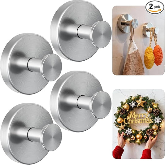 luckin smile Suction Cup Hooks for Shower, No-Drill Removable Towel Hook for Bathrooms, Shower Hooks, Suitable for Bathrooms, Kitchens, Windows, Glass, Powerful Suction Cup Hook (4, Silver)