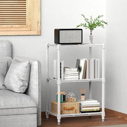 450 lbs Wire Storage Shelving 3-Tier Utility Shelving Unit Steel Organizer Wire Rack for Home,Kitchen,Office,White (11.8" D x 17.7" W x 26.4" H)
