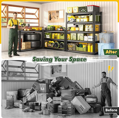 60.1" H Garage Storage Shelves 1990LBS Storage Shelves, 5 Tier Adjustable Metal Shelving, Garage Shelving for Storage, Basement, Warehouse, Pantry, Kitchen, 27.5" W x 11.9" D x 60.1" H, Black, 2 Pack