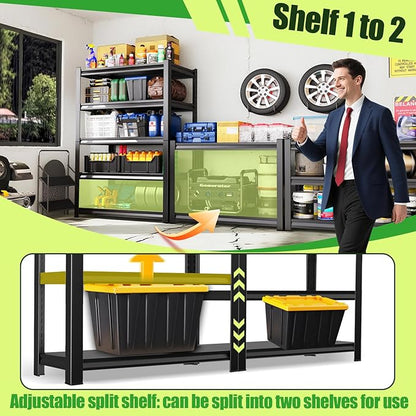 Garage Shelving,Heavy Duty Garage Storage Shelves,Metal Shelving Unit,5 Tier Adjustable Steel Utility Shelf,Use for Basement,Warehouse, Pantry Closet,Black (72" H*59" W*19.7" D)