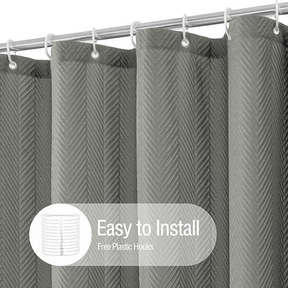 Gibelle Grey Shower Curtain, 3D Embossed Textured Herringbone Fabric Shower Curtain, Modern Farmhouse Bathroom Decor Soft Cloth Shower Curtain Set with Hooks, 72x72
