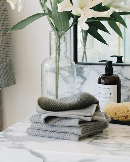 Cozy Earth Waffle Washcloths - 60% Cotton 40% Viscose from Bamboo Washcloths 13 x 13 Inches - Soft & Absorbent Terry, Reversible Mini Textured Waffle & Weave Pattern - 4 Pack