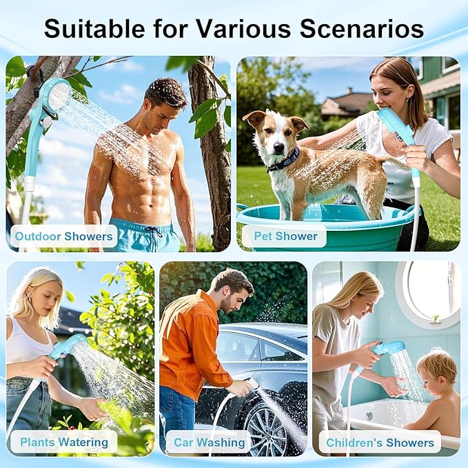 AUTOPkio Portable Camping Shower - Outdoor Camp Shower with Showerhead Sprayer & Rechargeable Battery Pump for Camping, Travel, Hiking, Car Washing, Pet Bath