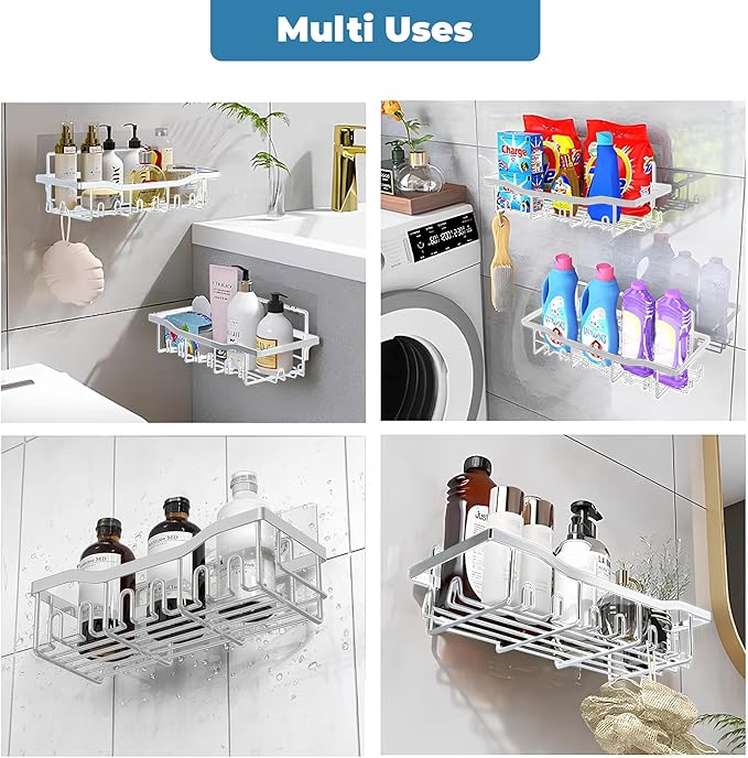 Fab Glass and Mirror 5-Pack Shower Caddy, Chrome- Shower Organizer & Shelves for Efficient Storage, Bathroom Caddy for Wall Organizer, Durable Showers Wall Caddy